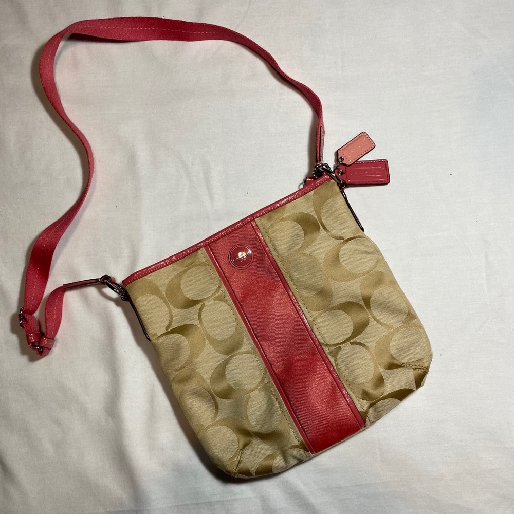 Coach pink and brown cross body bag